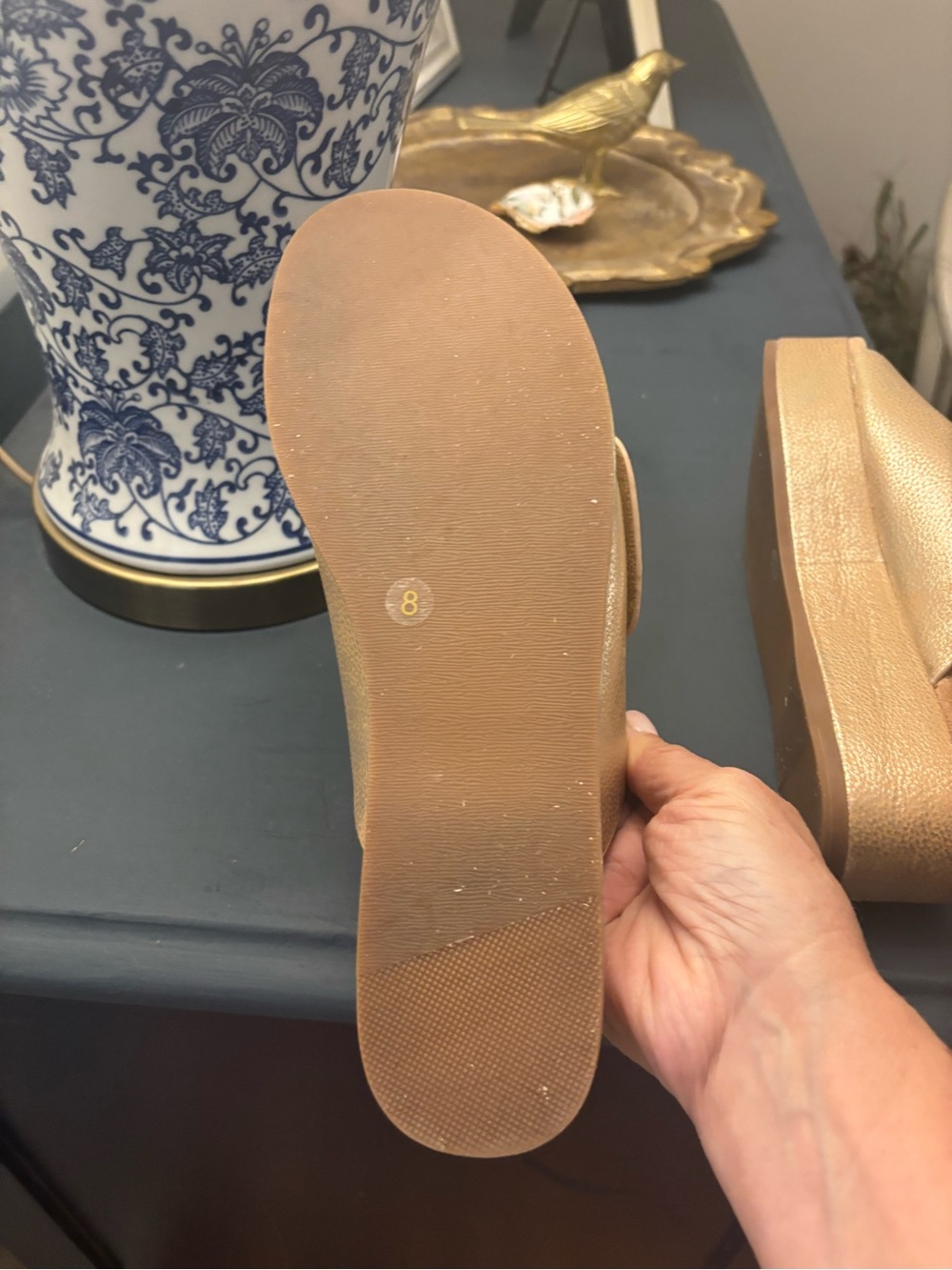 Kelsi Dagger Gold Slide Sandals with Buckle - Picture 5 of 5